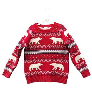 Hanna Andersson Kids 6-7 Holiday Polar Bear Fair Isle Sweater Red Cotton